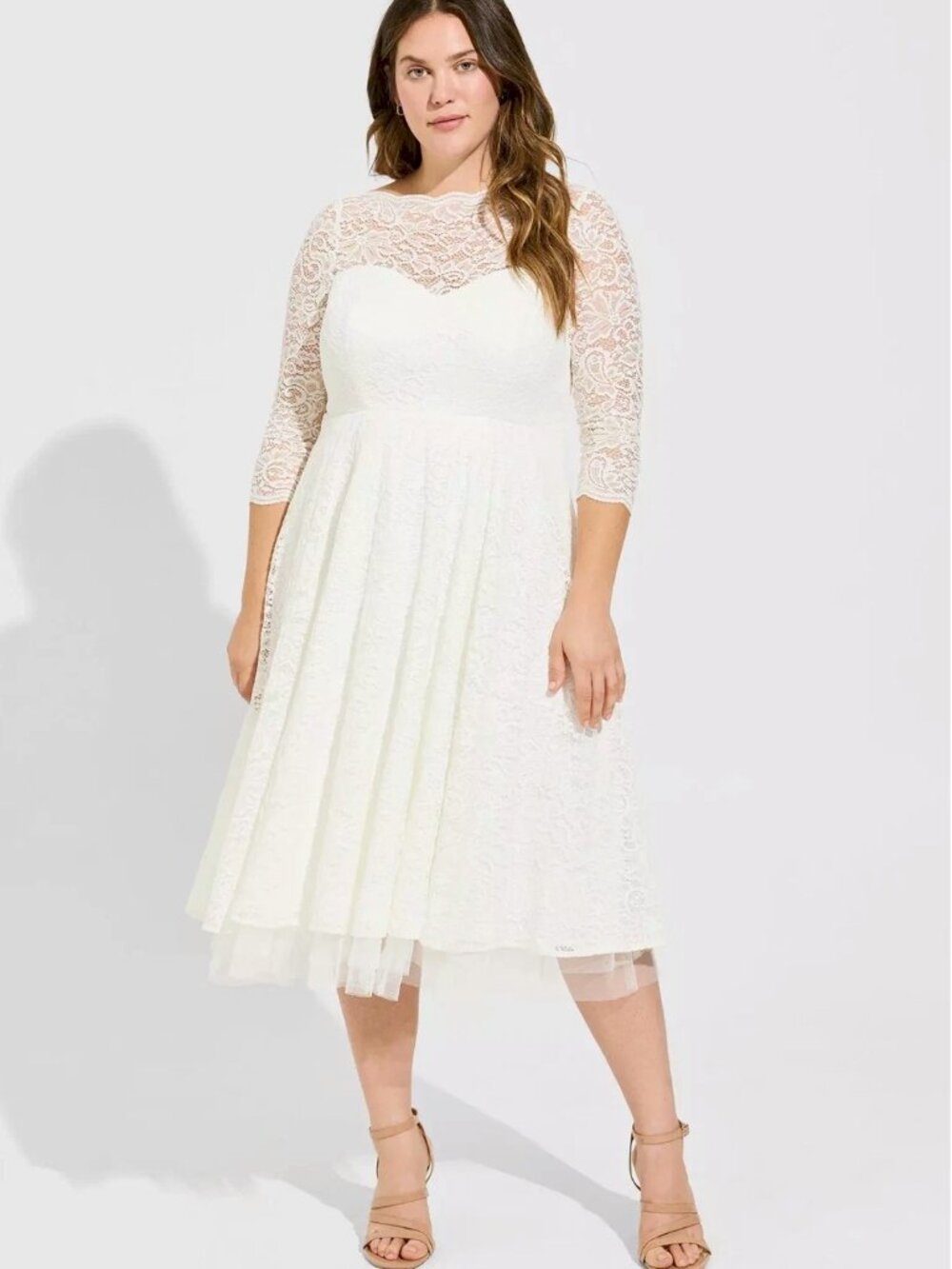 Torrid Ivory Lace Tea-Length Wedding Dress Size 16 NWOT